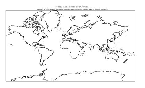 Continents And Oceans Blank Map Printable