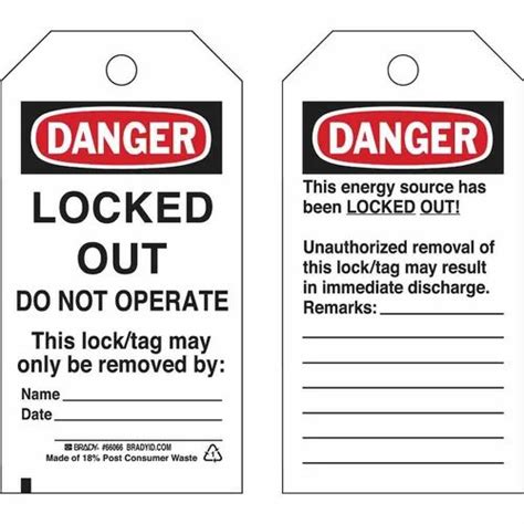 White PVC DANGER Do Not Operate Lockout Tagout Tags, For Loto System, Size: 77 X 138 mm at Rs 16 ...