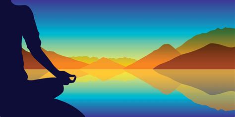 Meditation Silhouette Peaceful Sunset at Lake and Mountains Background ...