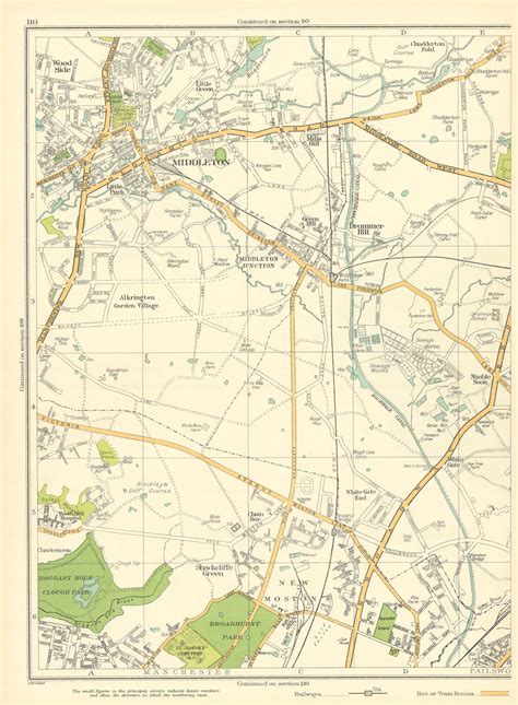 LANCASHIRE Middleton Manchester Failsworth Drummer Hill Moston Oldham 1935 map