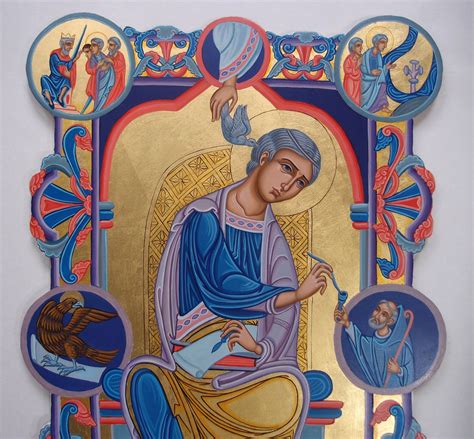 Mid century manuscript, or gospel illustration of St. John the evangelist with his symbol-the ...