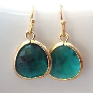 Emerald Earrings, Glass Earrings, Green Earrings, Gold Emerald, Dark Green, Bridesmaid Earrings ...