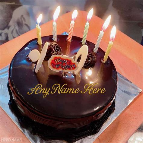 Get Your Name On Black Chocolate Birthday Cake With Candles