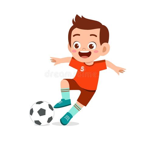 Cute Kid Boy Play Soccer As Striker Stock Vector - Illustration of male ...