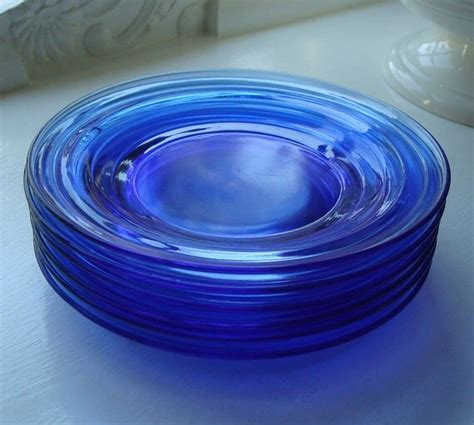 six cobalt blue depression glass plates by StaceyScottVintage