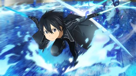 Eugeo With Sword In Black Dress Blue Background HD Sword Art Online Wallpapers | HD Wallpapers ...