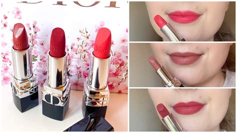 NEW DIOR ROUGE REFILLABLE LIPSTICKS SWATCHES- 6 LIPSTICKS DIFFERENT FINISHES - YouTube