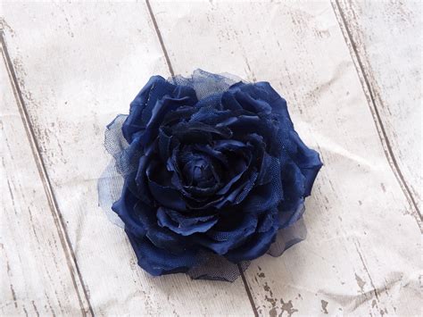 Blue Rose Pin Silk Navy Blue Hair Rose Dark Blue Hair - Etsy | Flower ...