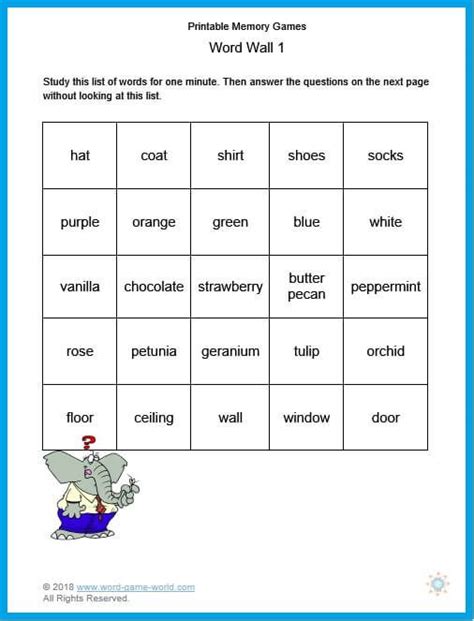 Printable Memory Games : How Well Will You Score? | Memory exercises ...