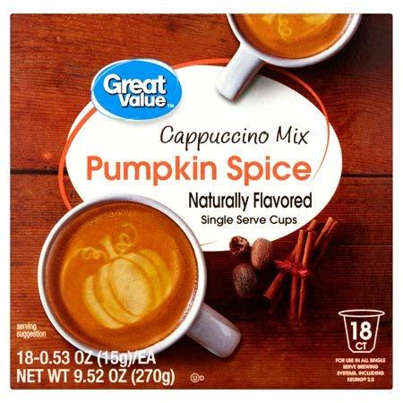 Great Value Pumpkin Spice Cappuccino Mix Naturally Flavored Single Serve Cups SALE Cappuccino ...