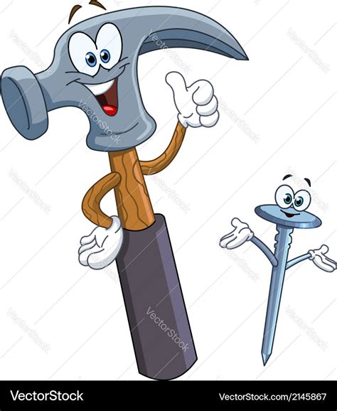 Hammer and nail cartoon Royalty Free Vector Image