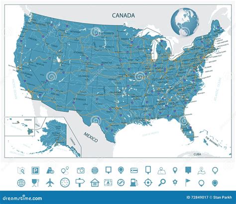 Highly Detailed Road Map of United States Stock Vector - Illustration ...