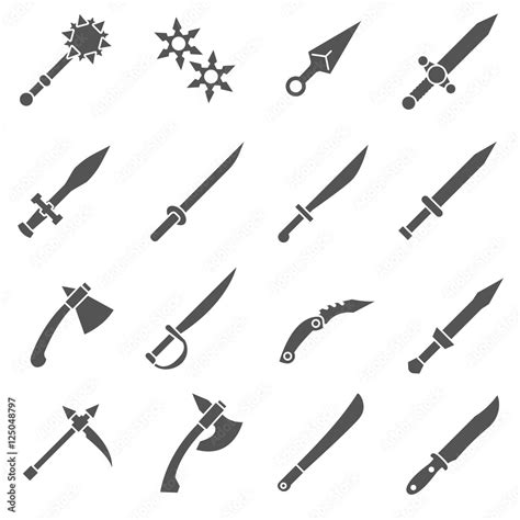 sharp weapon icons set. steel arms, simple symbols collection. ancient ...