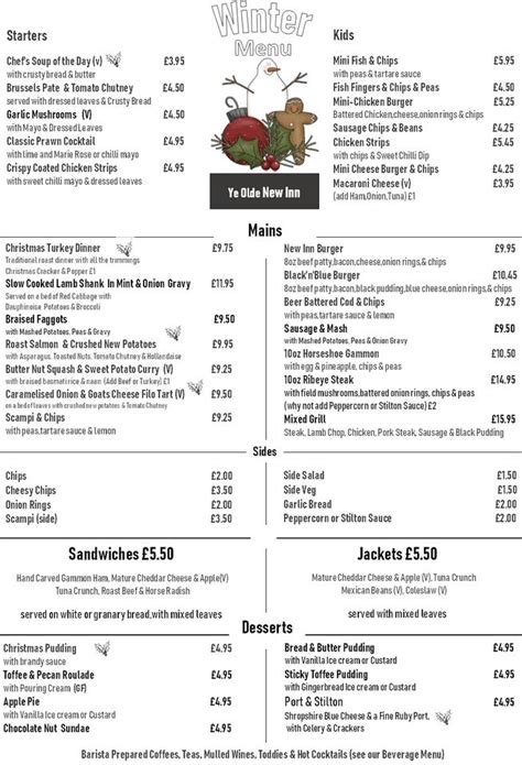 Menu at Ye Olde New Inn pub & bar, Bewdley, Pound Green