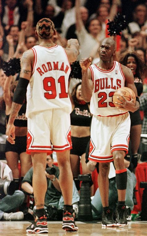 Michael Jordan and Dennis Rodman During Game 7 of the NBA Finals in ...