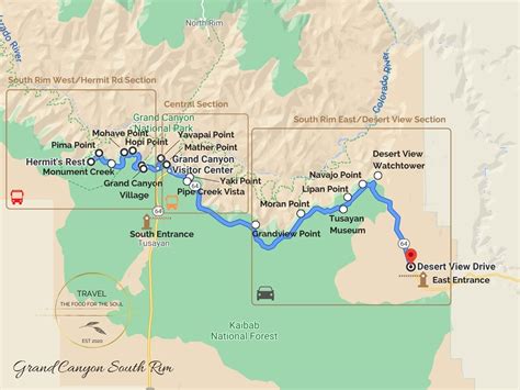 Grand Canyon South Rim Attractions Map | Travel The Food For The Soul