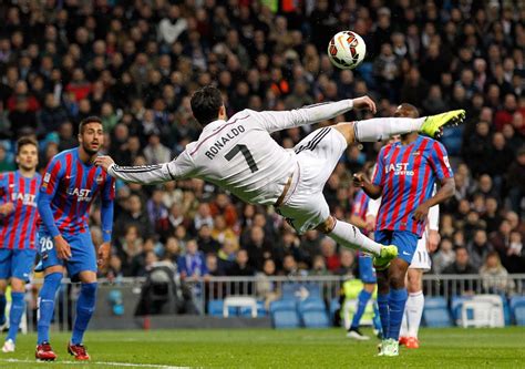 Cristiano Ronaldo of Real Madrid CF attempts a bicycle kick during the ...