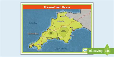 Cornwall and Devon Map - Twinkl - Geography - Twinkl