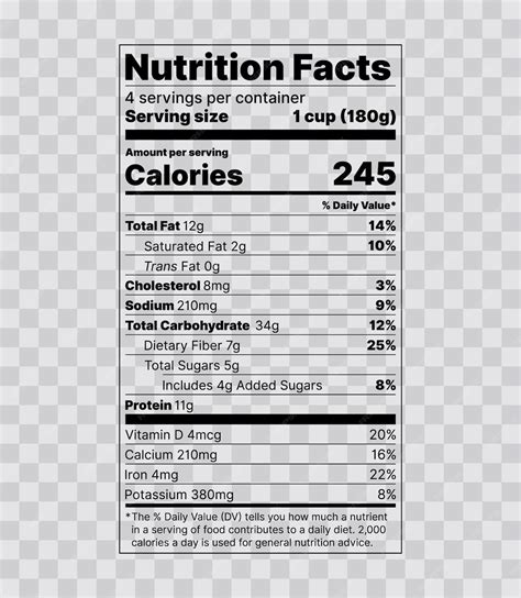 Premium Vector | Nutrition facts Label. Food information with daily value. Data table ...