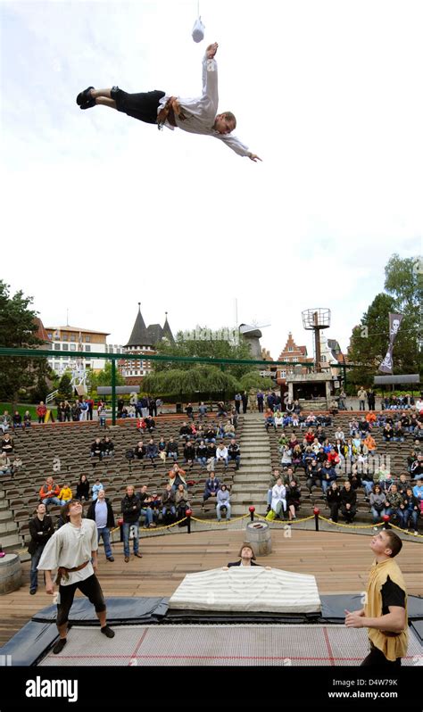 Ukrainian trampolinist Denys Vrazhkin bounces towards the world record at the Heide Park near ...