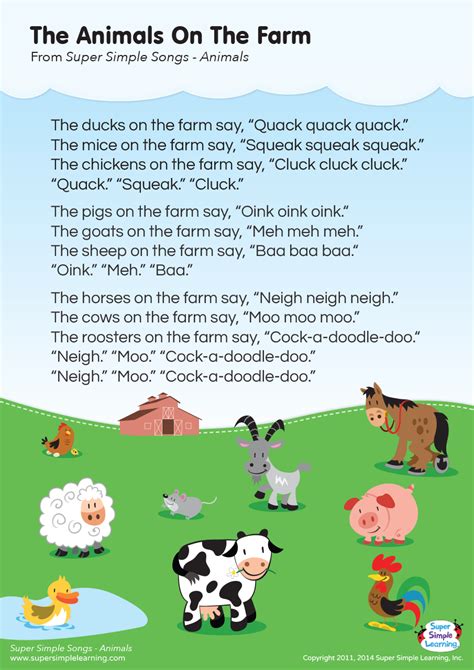 The Animals On The Farm Lyrics Poster - Super Simple