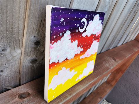 Sunset with clouds acrylic painting on canvas | Etsy