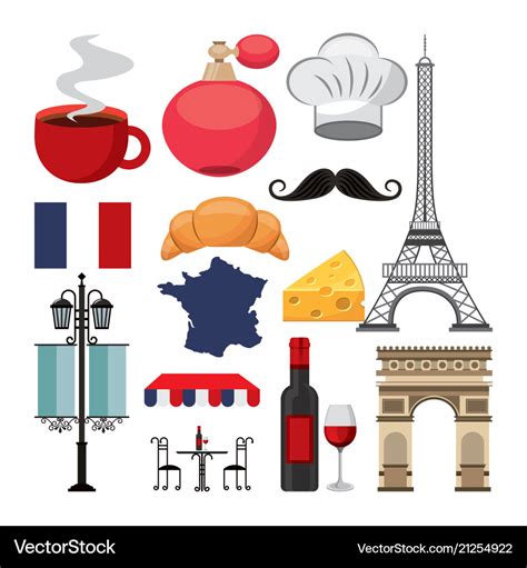 French culture set icons Royalty Free Vector Image