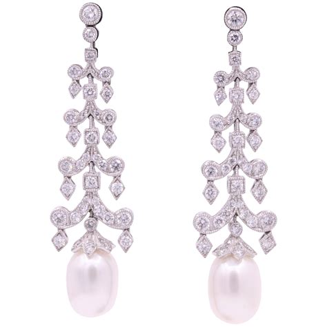 Tiffany Aria Pearl Diamond Platinum Drop Earrings at 1stDibs | tiffany aria earrings, tiffany ...