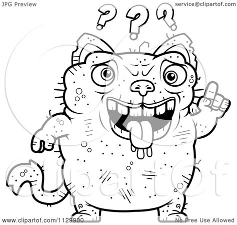 Cartoon Clipart Of An Outlined Confused Ugly Cat - Black And White ...