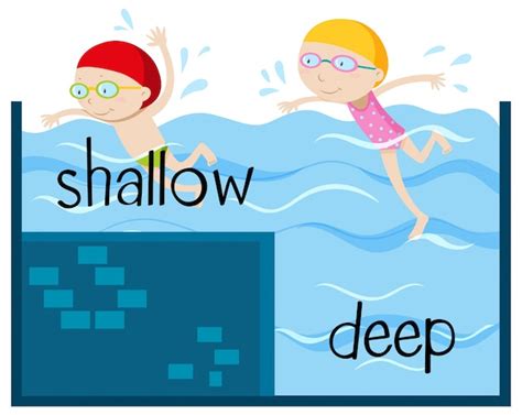 Free Vector | Opposite wordcard for shallow and deep