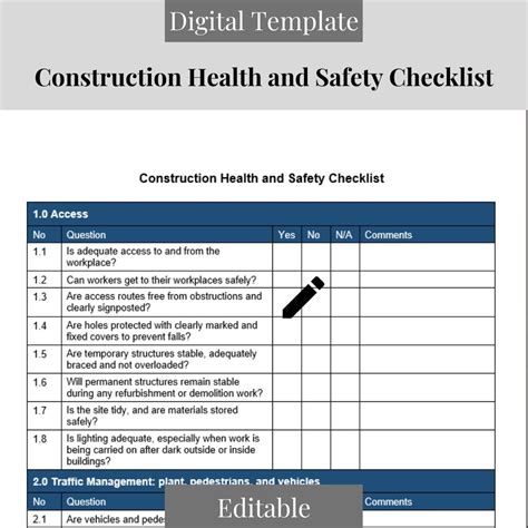 Construction Health and Safety Checklist Construction Site Inspection Template Site Inspection ...