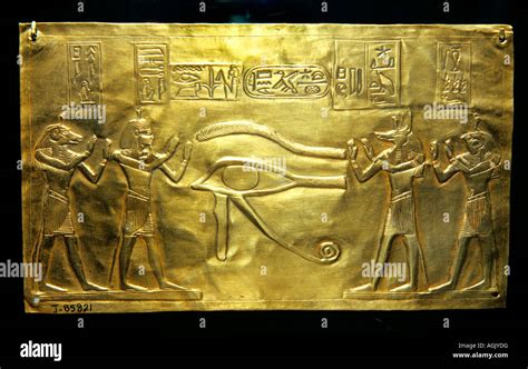 Psusennes I Tomb Evisceration gold plaque Thoth Oudjat Eye Anubis and Stock Photo: 14227851 - Alamy