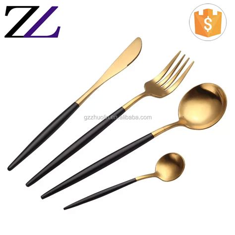 2018 Luxury Cutlery Brands 18/10 Stainless Steel Gold Black Handle Portugal Cutlery Flatware ...