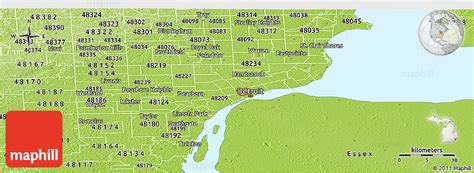 Physical Panoramic Map of ZIP Code 48201