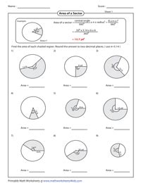 Arc Length and Area of a Sector Worksheets