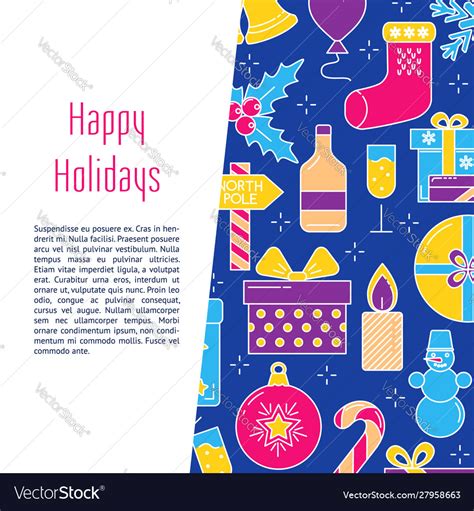 Happy holidays banner template in colored line Vector Image