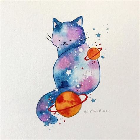 Pin by Szymalamaria on Cat's | Cute drawings, Galaxy painting, Cat art