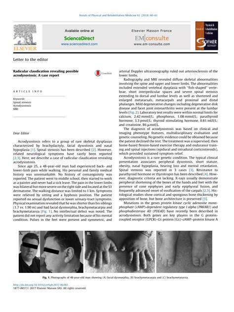 (PDF) Radicular claudication revealing possible acrodysostosis: A case report