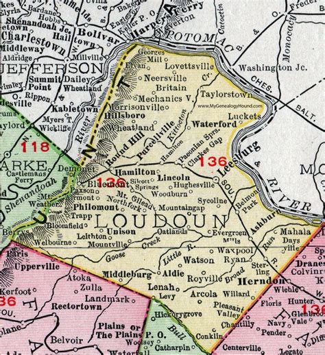 Loudon County, Virginia, Map, 1911, Rand McNally, Leesburg, Sterling, Purcellville, Middleburg ...