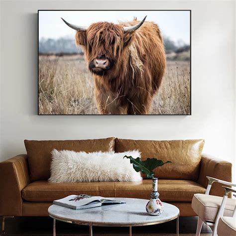 Highland Cow Wall Art Canvas Prints Realist Animals Canvas Paintings On ...