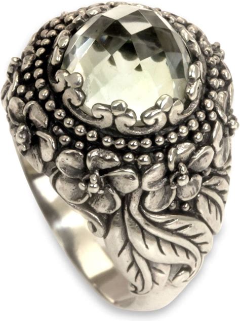 NOVICA Prasiolite .925 Sterling Silver Floral Cocktail Ring, 'Graceful ...