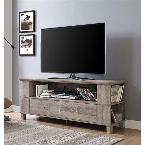 Walker Edison 65 inch TV Stand with Multimedia Storage Driftwood P60CMPAG