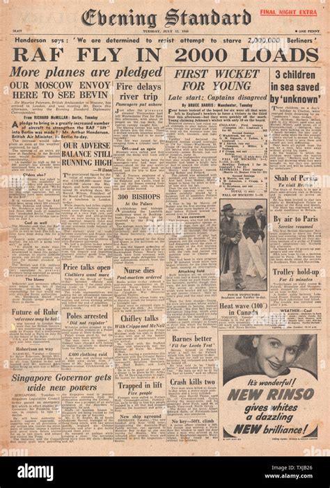 1948 Evening Standard newspaper front page Berlin Airlift Stock Photo - Alamy