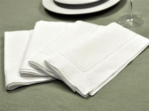 1 Dozen White Hemstitched Linen Dinner Napkins - 18 inch