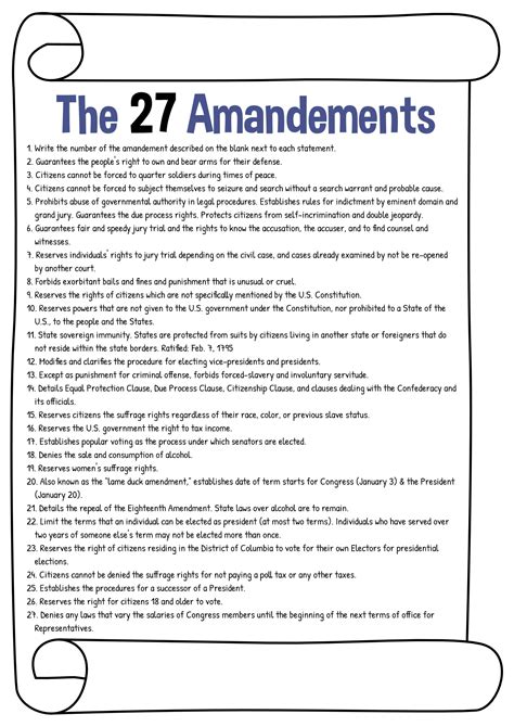 19 Best Images of All Amendment Worksheet - 27 Amendments, 27 ...