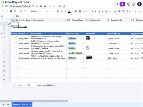 Team Requests Form Template | Spreadsheet.com