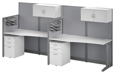 Office in an Hour 2 Person Cubicle Desk Set in Pure White - Engineered ...