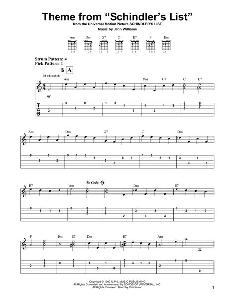 Theme From Schindler's List by John Williams - Easy Guitar Tab - Guitar Instructor