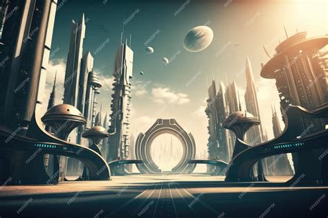 Premium AI Image | A futuristic city with a planet in the background