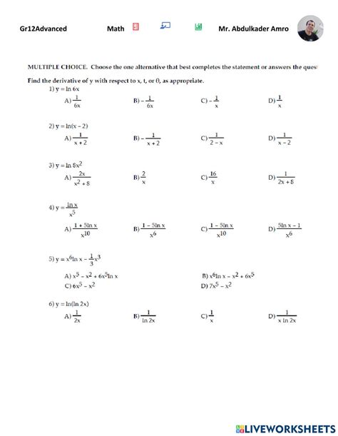 Derivatives Of Logarithmic Functions Worksheet Pdf – Function Worksheets